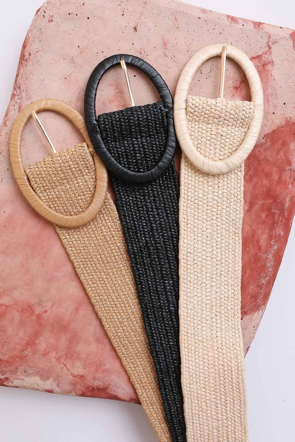 Raffia Oval Buckle Belt | Tan