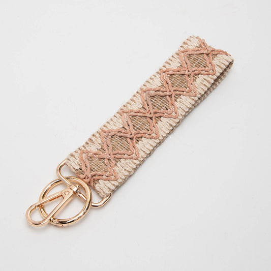 Wave Pattern Straw Wristband/Key Chain | Beige Pink