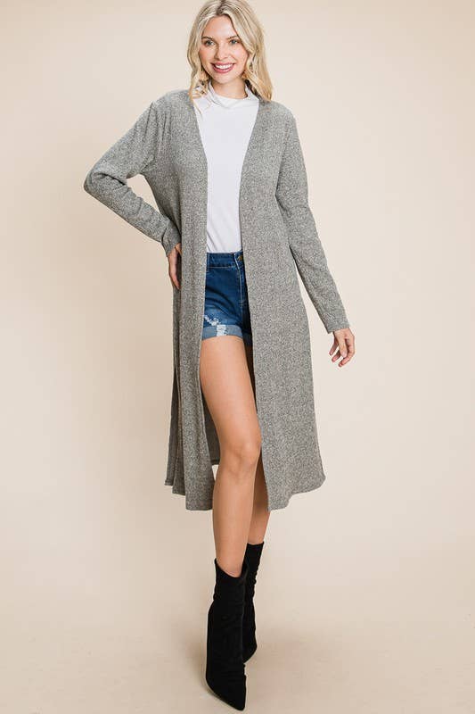 Jane Two-Tone Ribbed Longline Cardigan | Oat + Gray