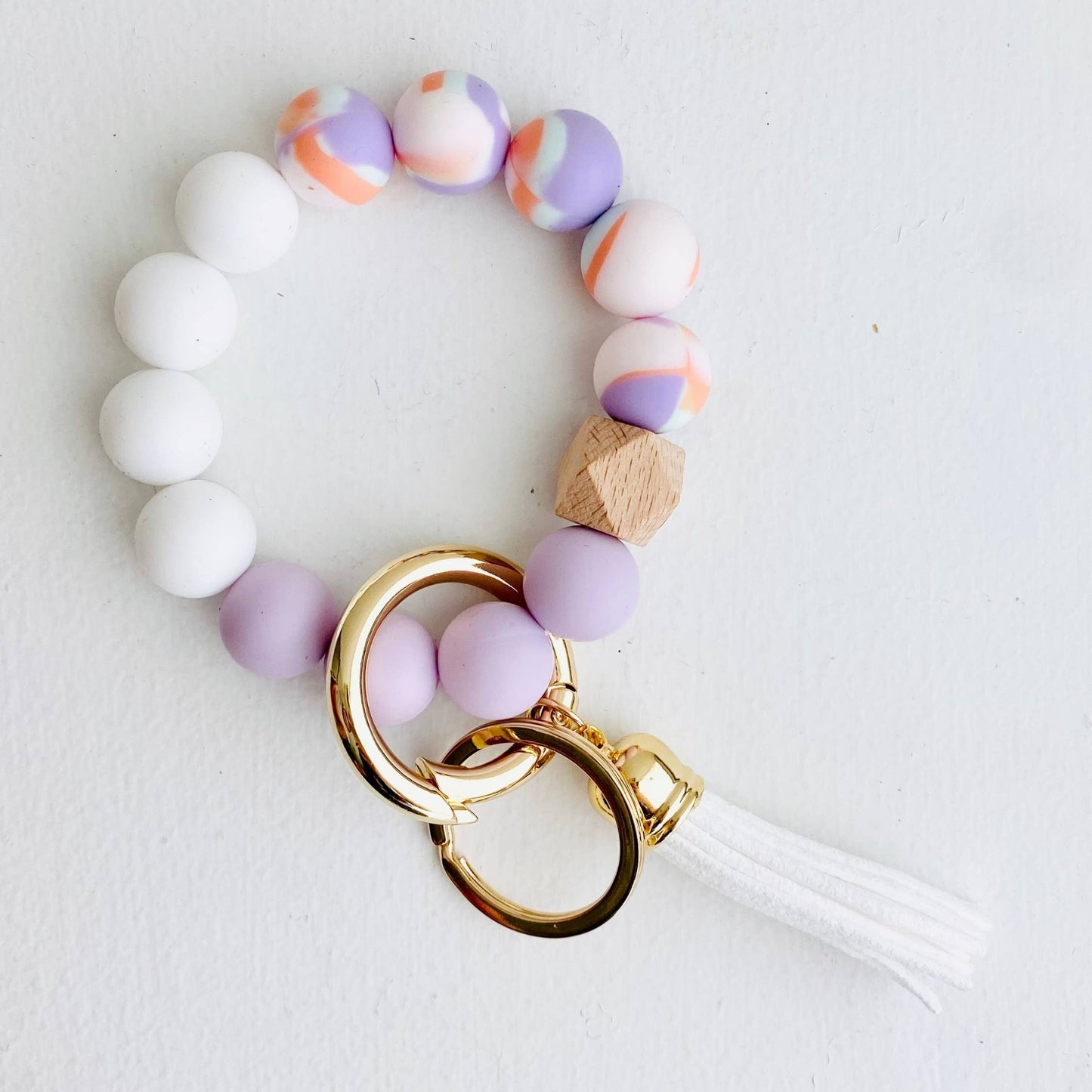 Bangle Keychain | Silicone Wristlet Key Ring | Bead Bracelet: Marble