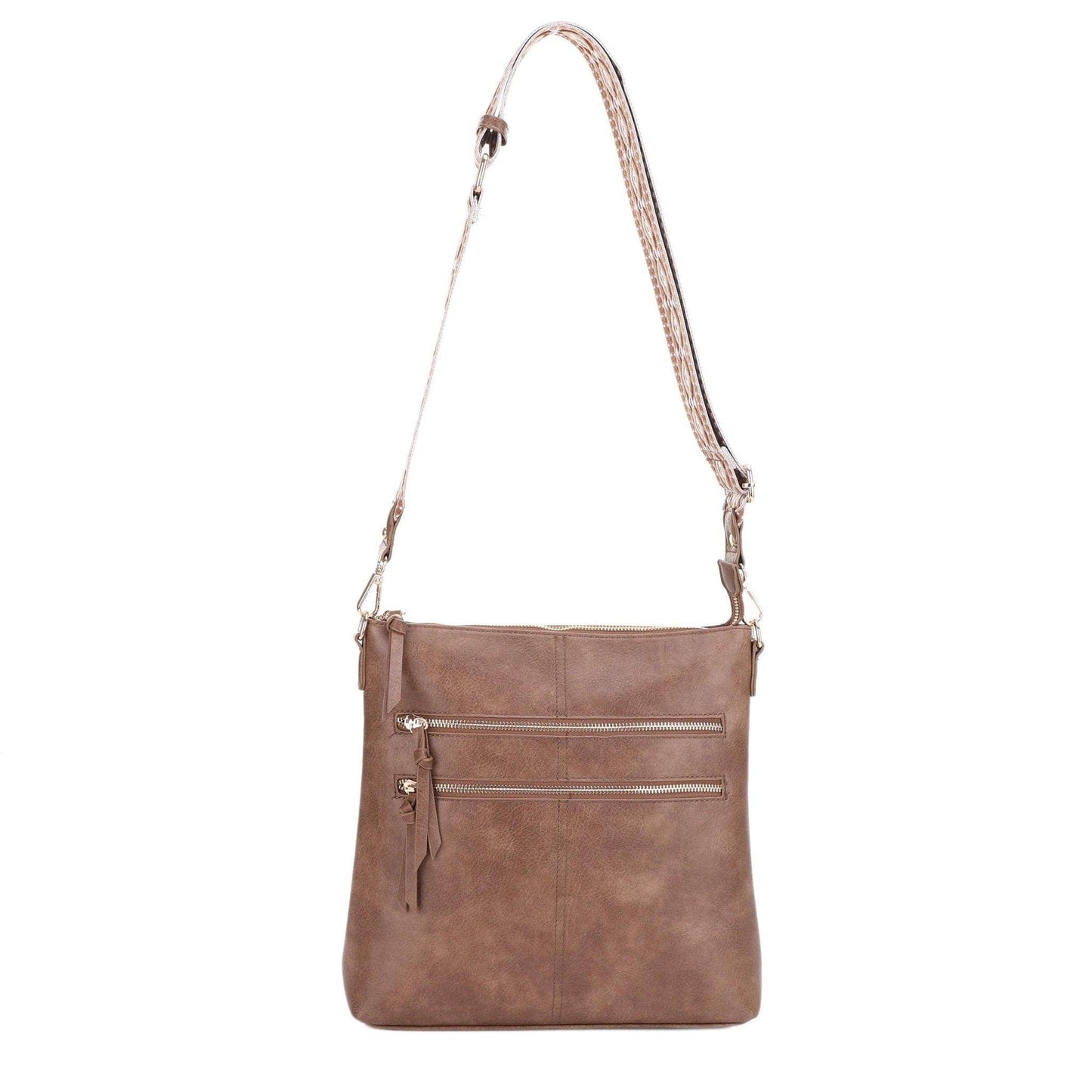 Yeni Double Front Zip Crossbody Bag With Guitar Strap | Black