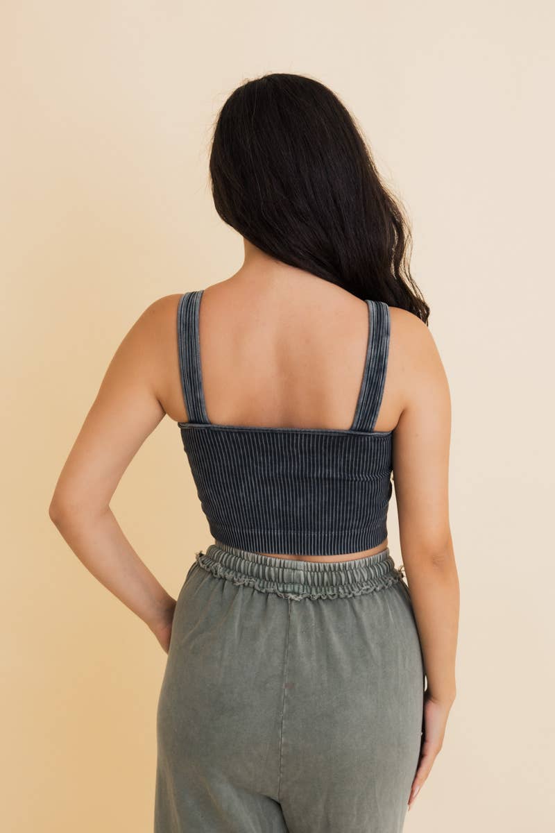 Just Breathe Washed Ribbed Padded Bralette | Sage
