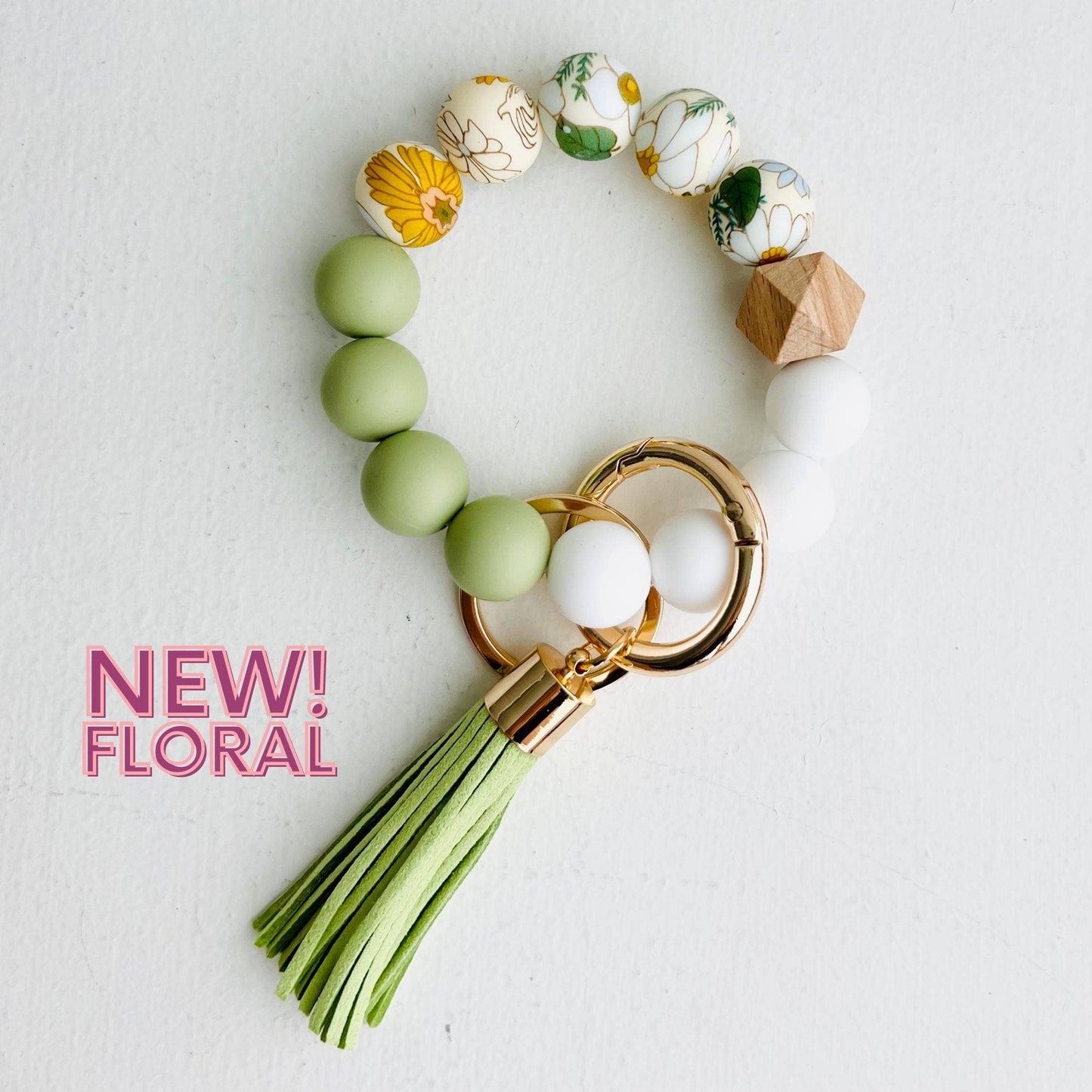 Bangle Keychain | Silicone Wristlet Key Ring | Bead Bracelet: Marble
