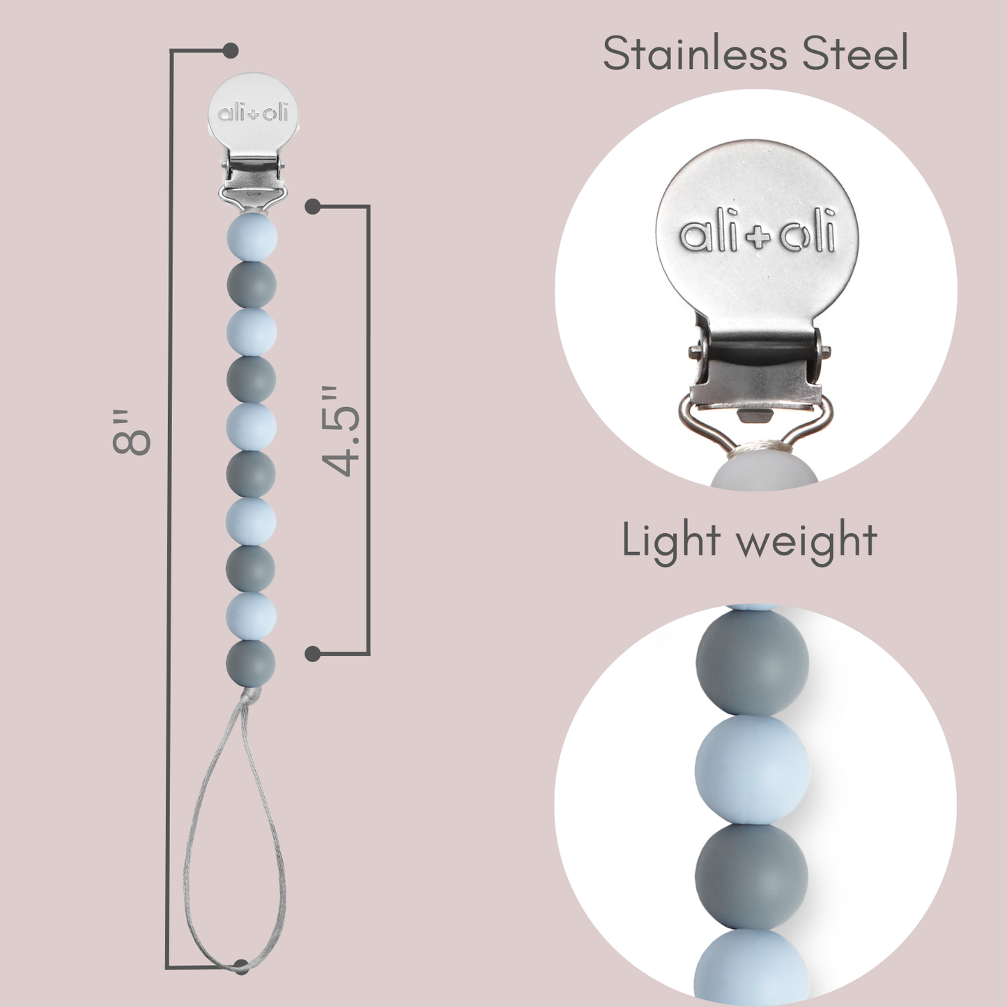 Ali+Oli Silicone Pacifier Clip (Iron)