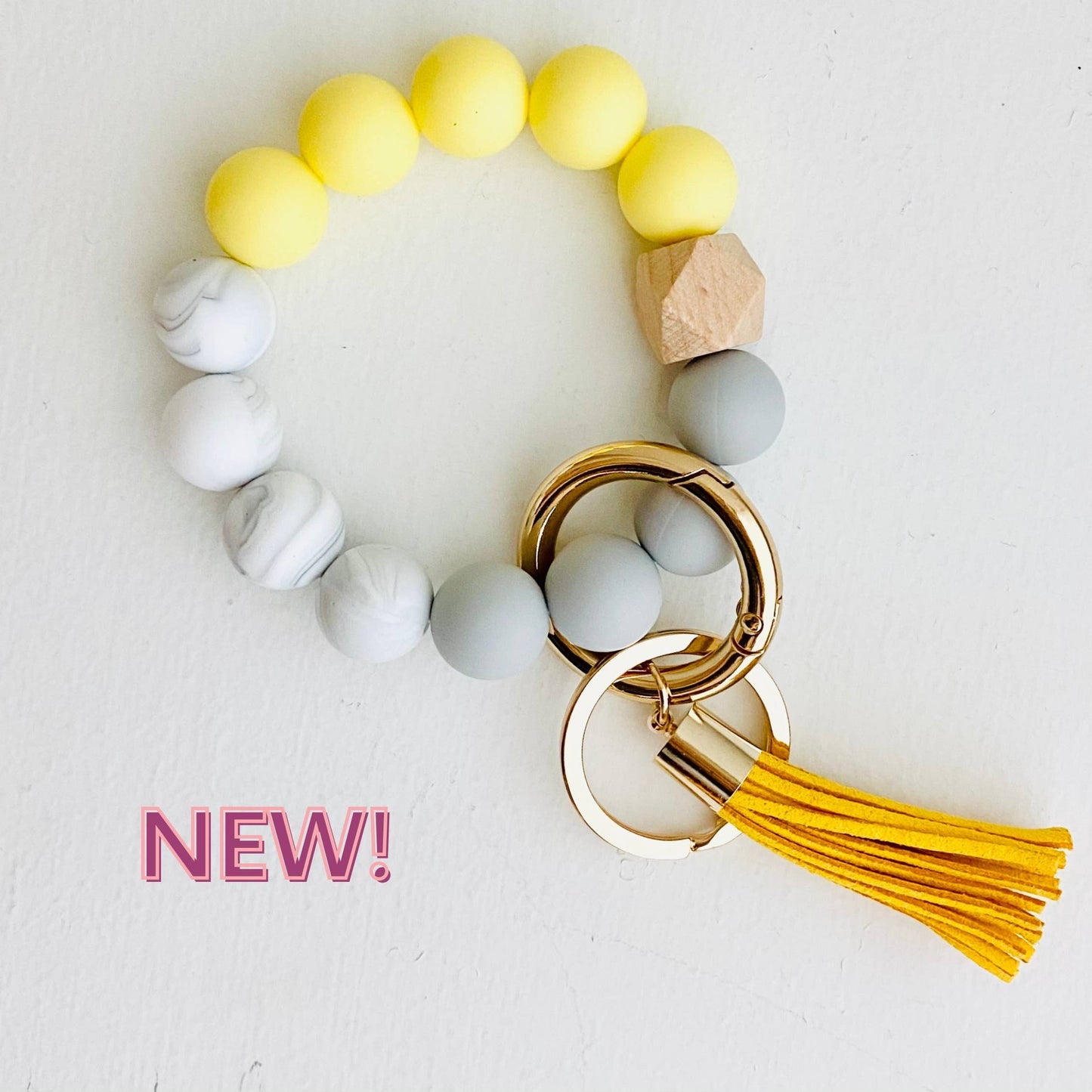Bangle Keychain | Silicone Wristlet Key Ring | Bead Bracelet: Lavender Purple