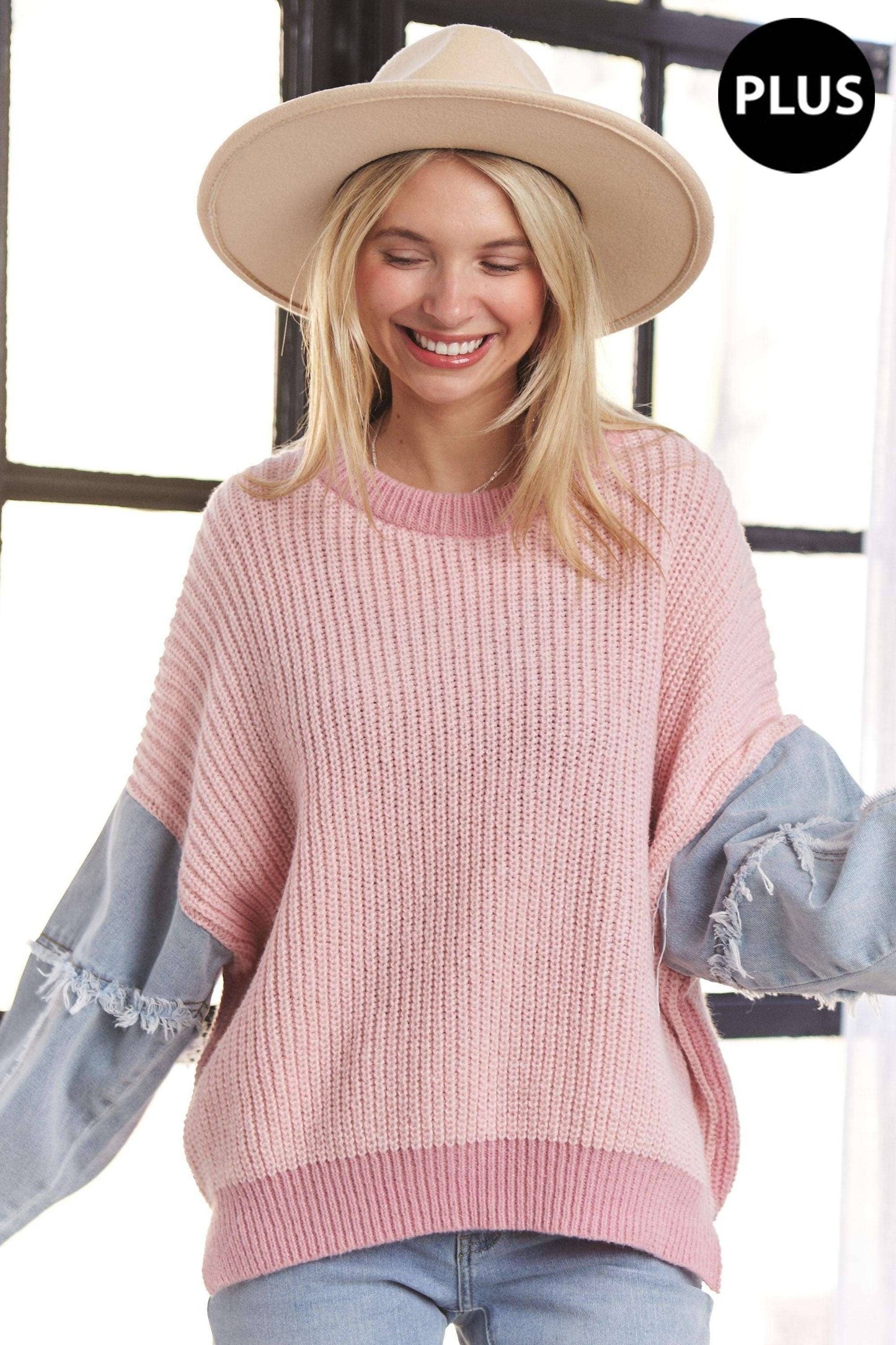 Dani Plus Size Denim Colorblock Sweater | Blue