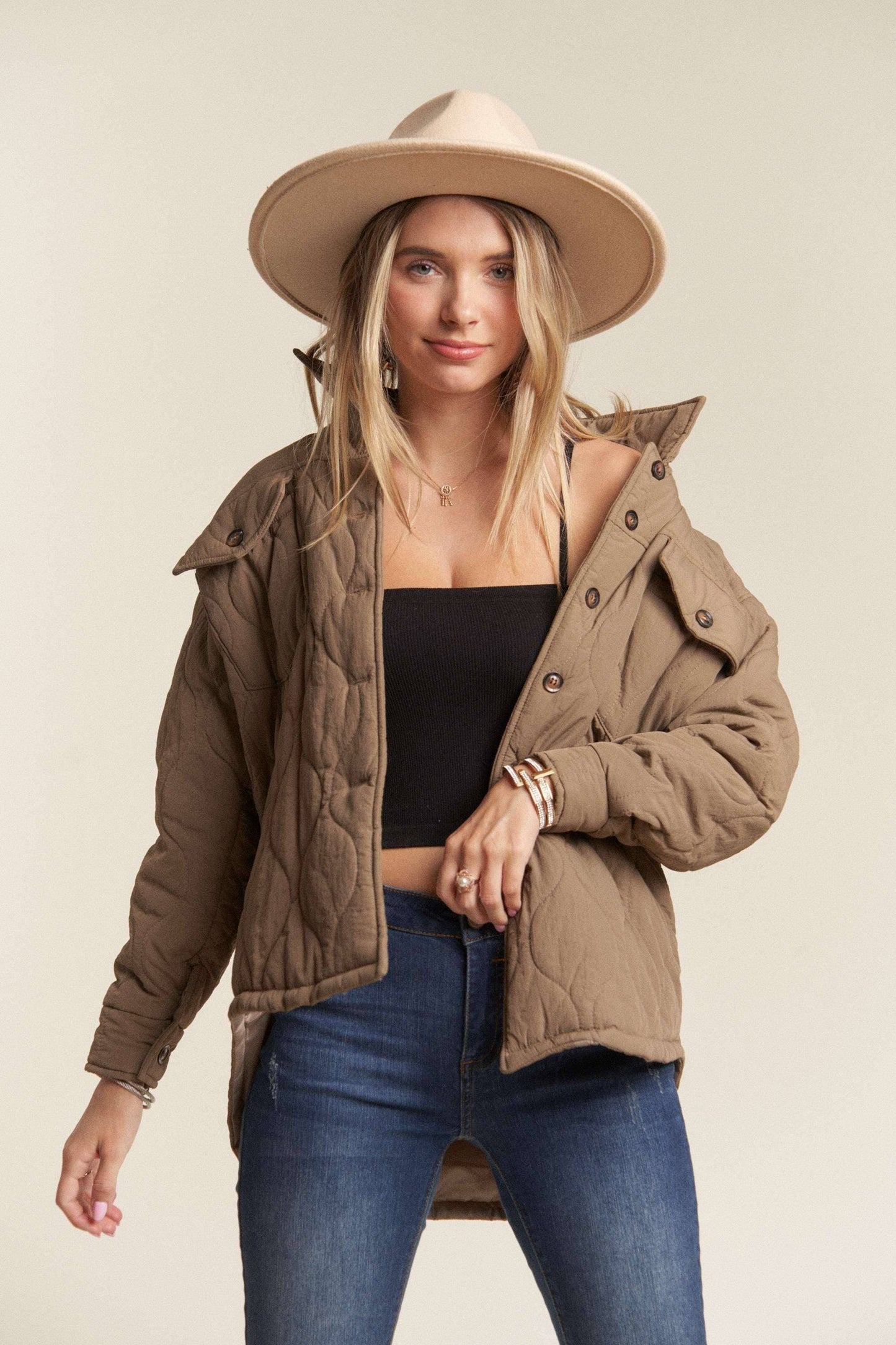 Kessa Plus Size Puffer Jacket | Light Mocha
