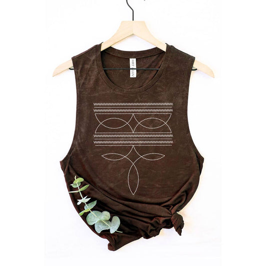Cowboy Boots Toe Stitch Detail Tank | Mineral Chocolate