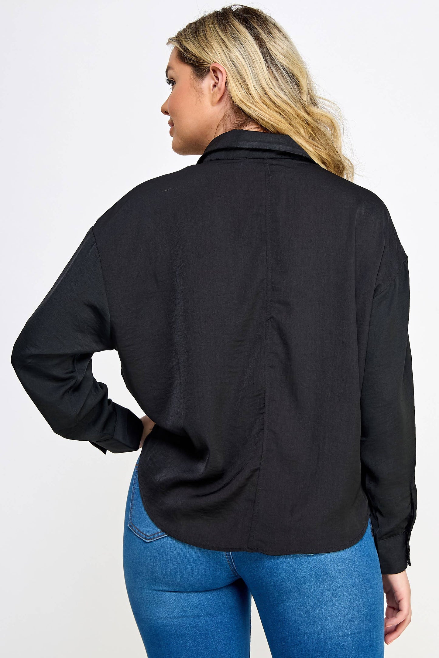 Plus Size Sabrina Satin Twist Front Shirt - Black