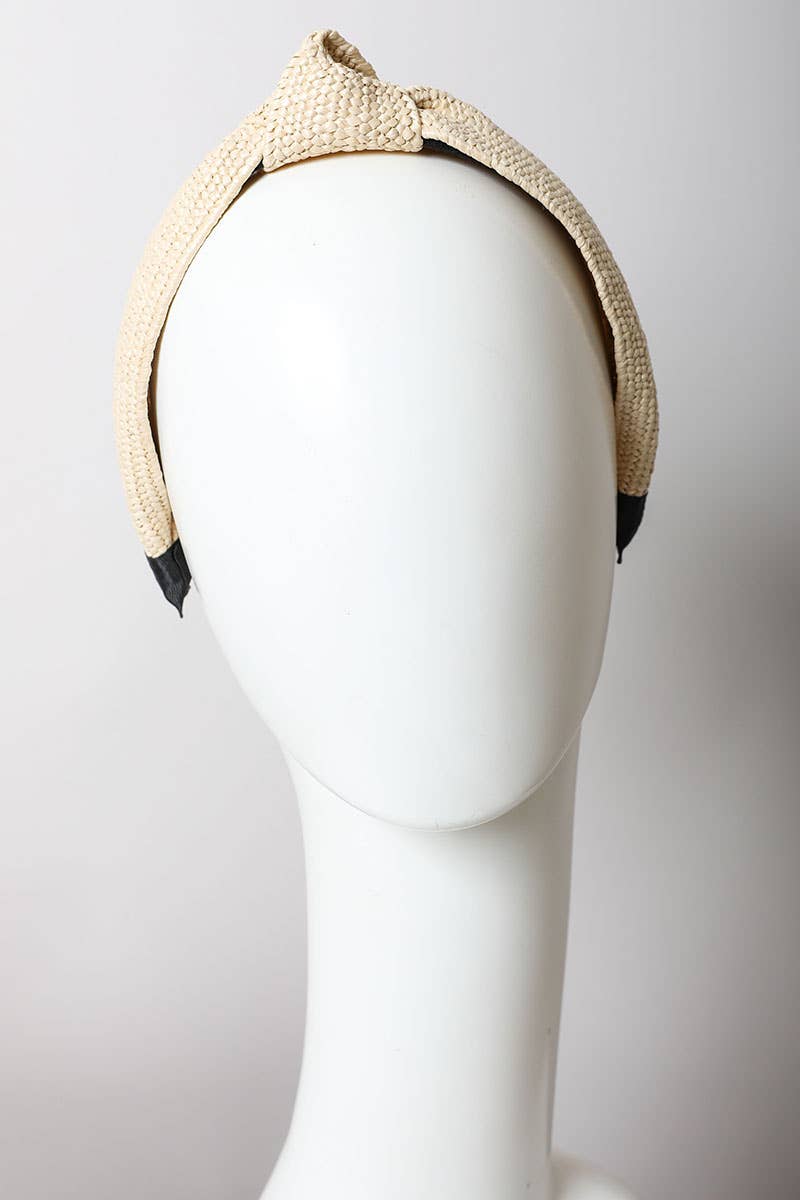 Bohemian Straw Rattan Knotted Headband | Black