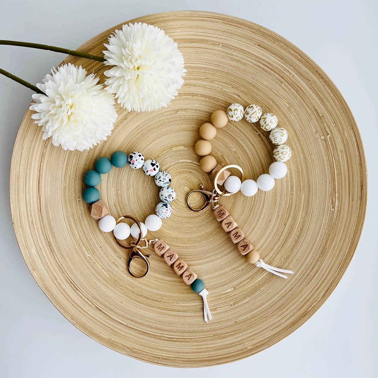 MAMA Bangle Keychain Silicone Wristlet Keyring Bead Bracelet: MAMA Mint