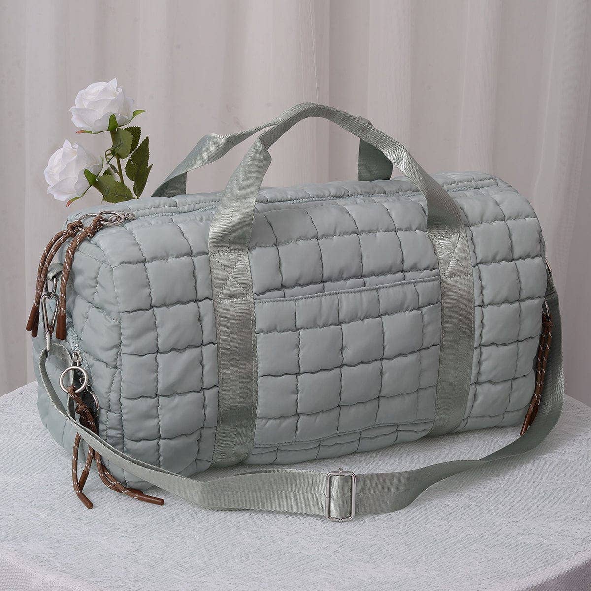 Quilted Puffer Weekender/Duffel Bag | Taupe
