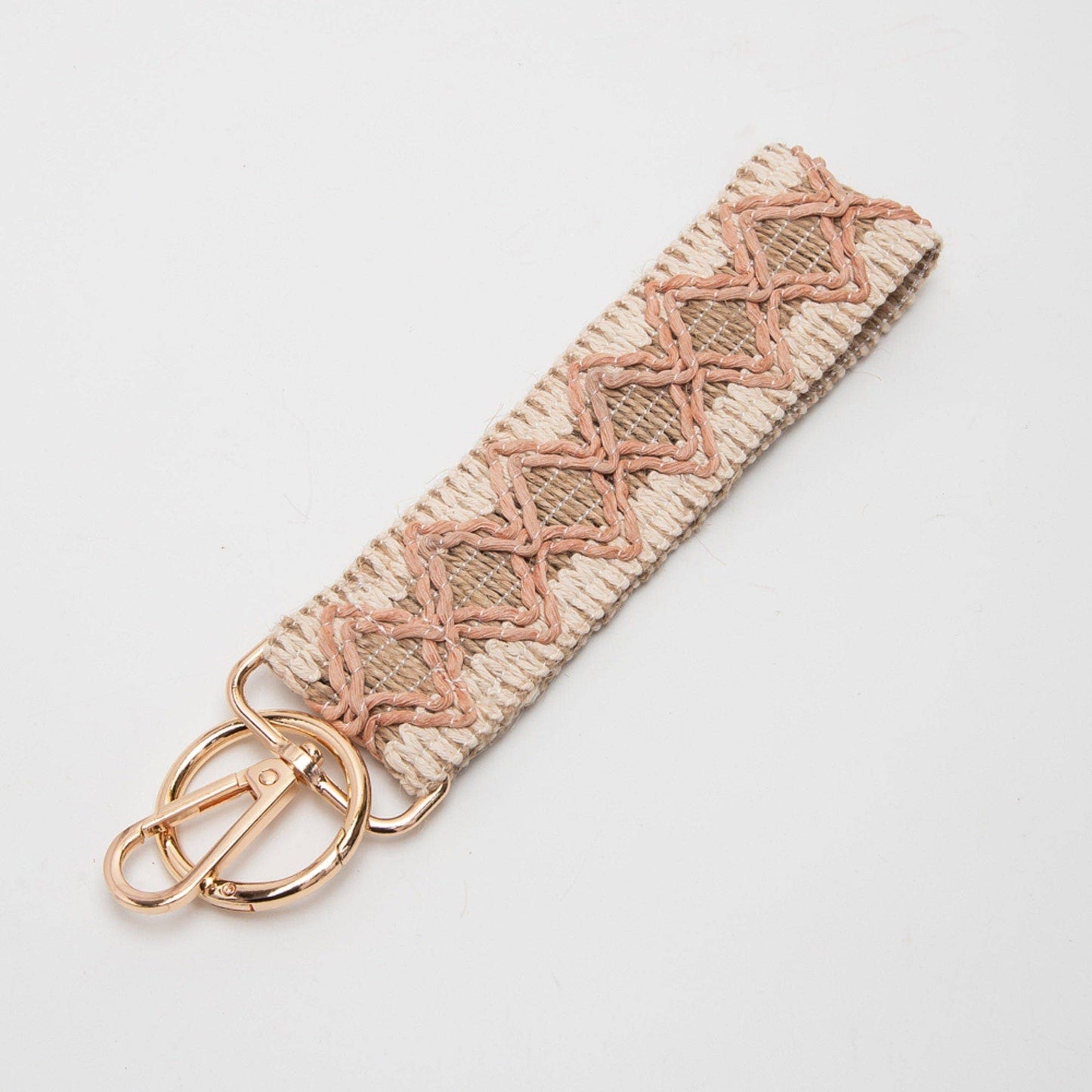 Wave Pattern Straw Wristband/Key Chain | Beige White