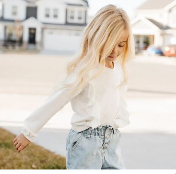 Emmelyn Long Sleeve Ruffle Top - White