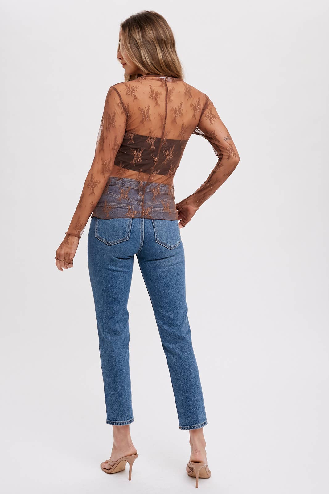 Mila Floral Embroidery Lace Mesh Layering Top | Hazelnut