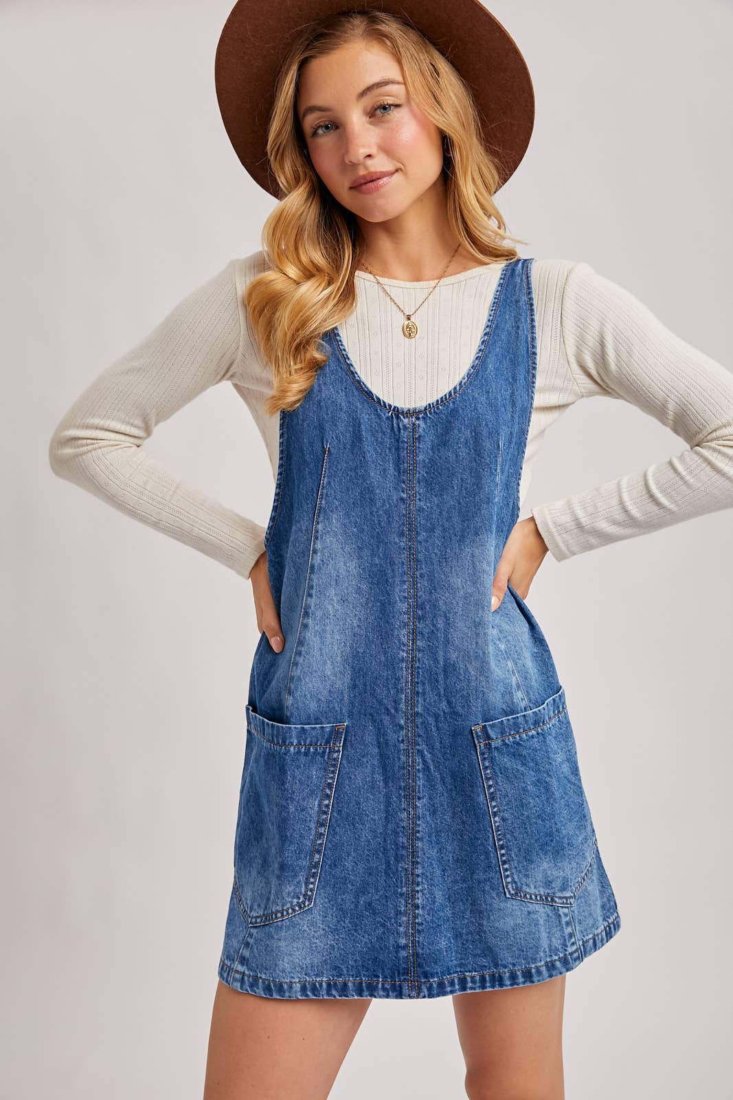 Dezzy Denim Washed Overall Pocket Dress | Light Wash