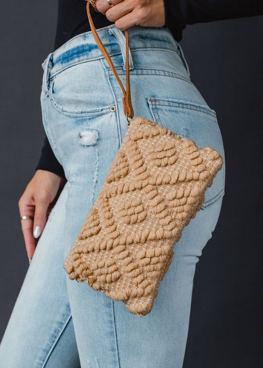 Camel Diamond Pattern Wristlet