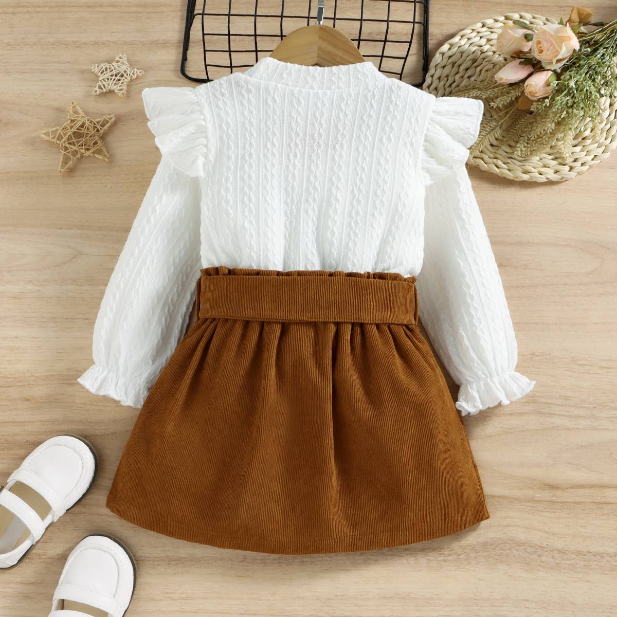 Palmer Ruffled Textured Tee + Belted Skirt Set