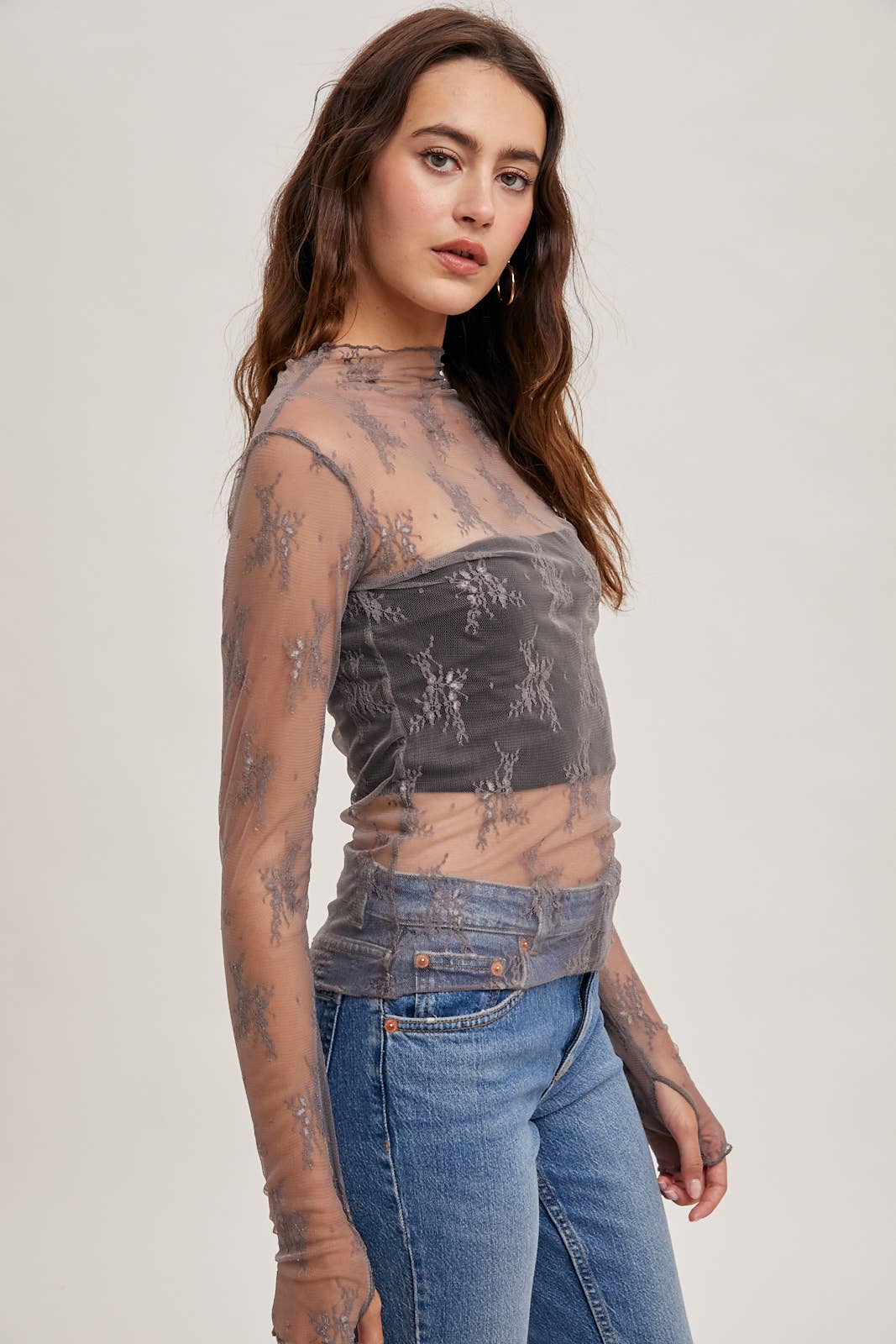 Mila Floral Embroidery Mesh Layering Top | Black