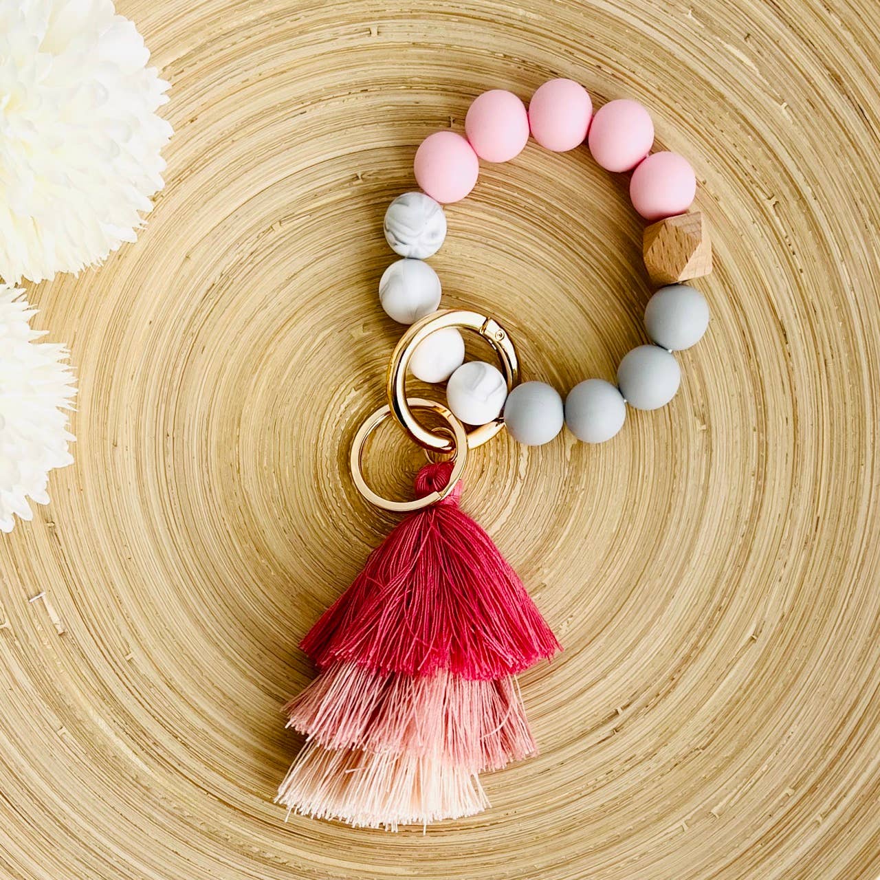 Bangle Keychain | Silicone Wristlet Key Ring | Ombre Tassel: Black Leopard