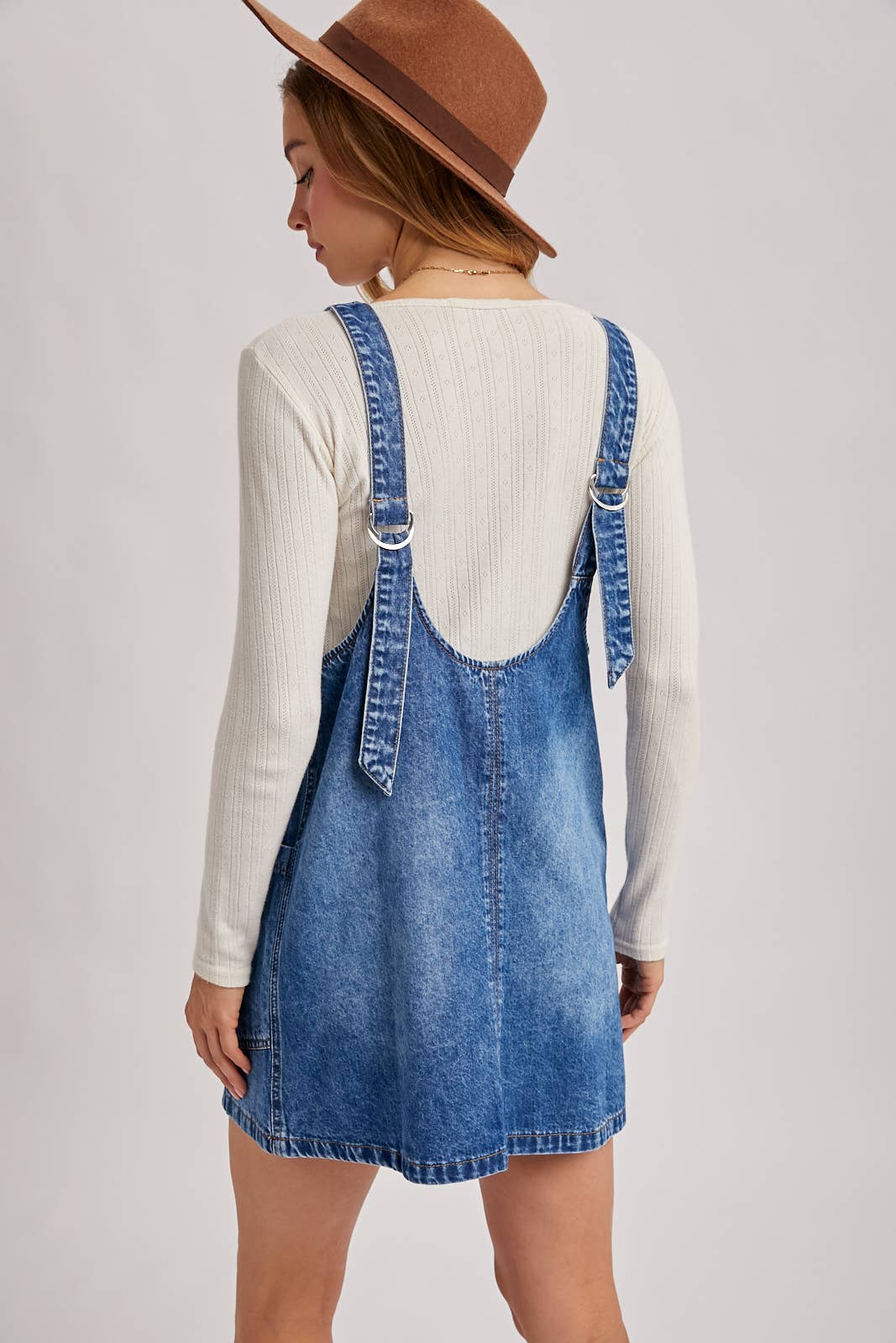 Dezzy Denim Washed Overall Pocket Dress | Light Wash