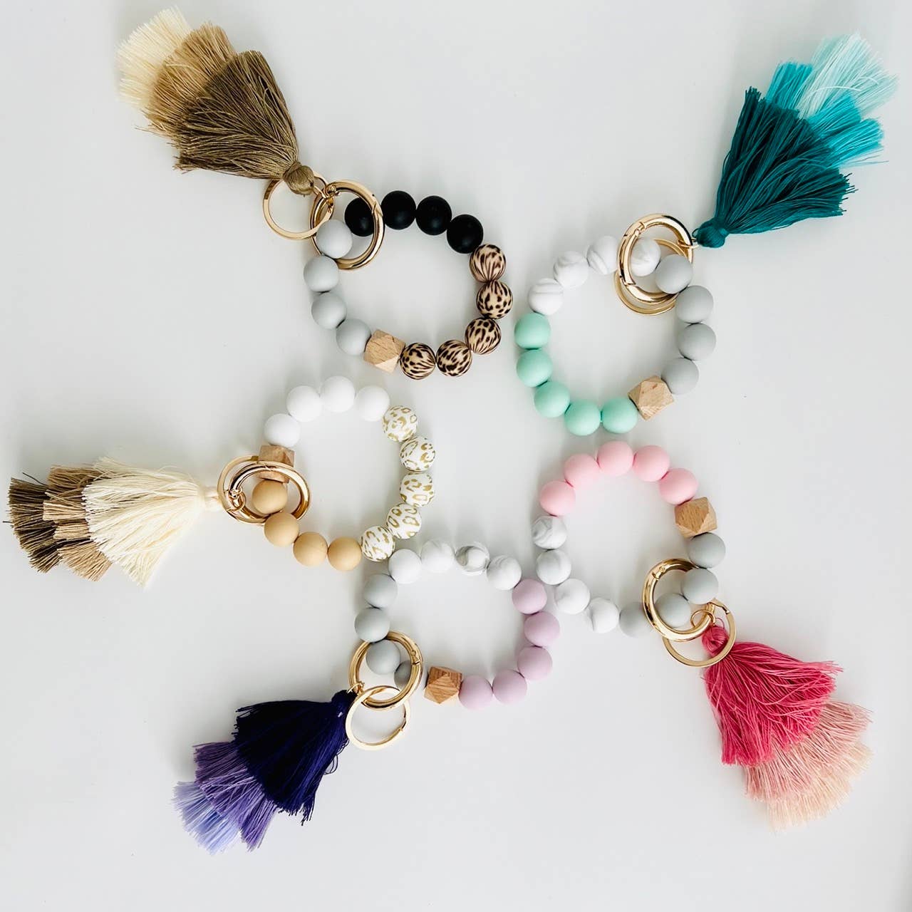 Bangle Keychain | Silicone Wristlet Key Ring | Ombre Tassel: Black Leopard