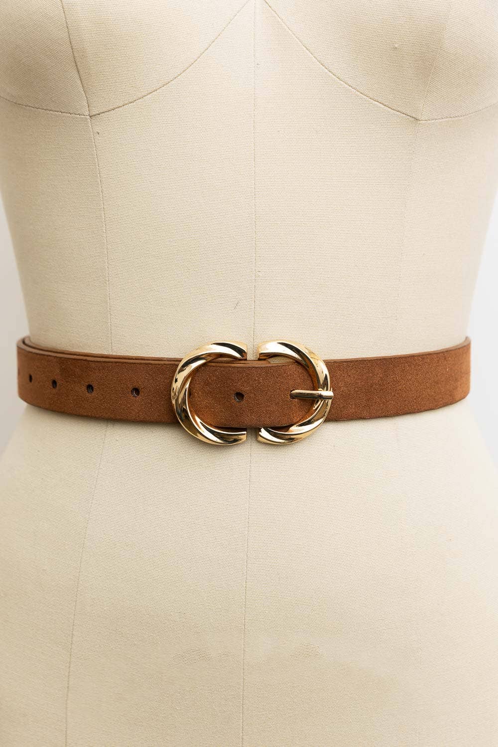 Double C Shaped Buckle Suede Belt | Black