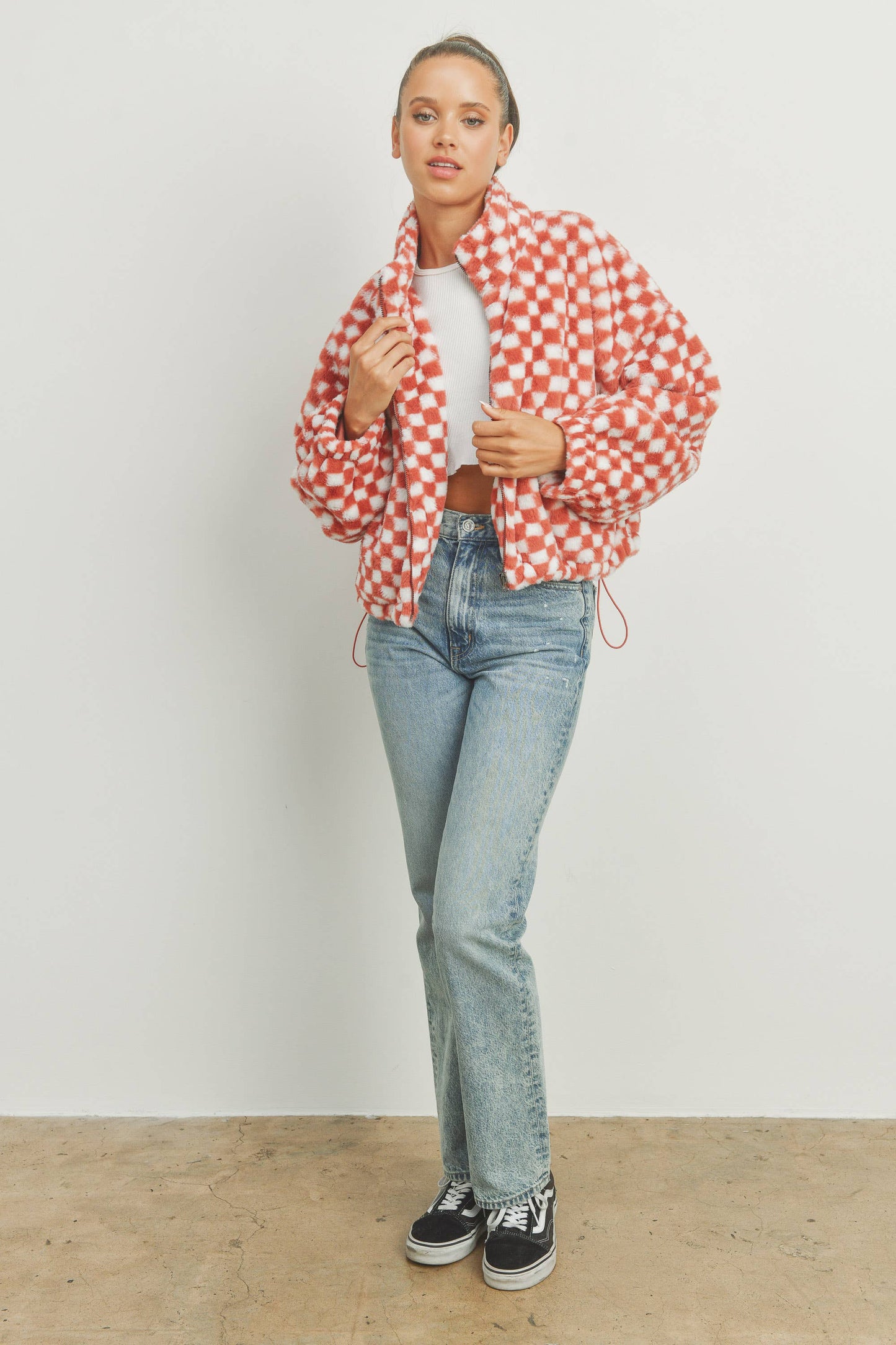 Cozy Checkered Teddy Jacket | TAUPE