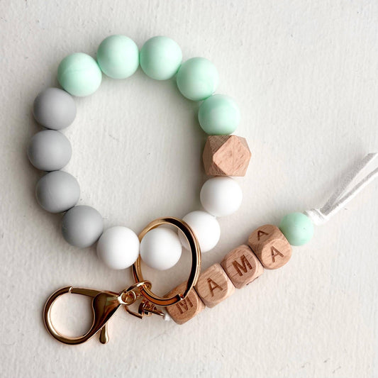 MAMA Bangle Keychain Silicone Wristlet Keyring Bead Bracelet: MAMA Mint