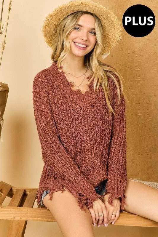 Dixie Plus Size Distressed Sweater | Olive
