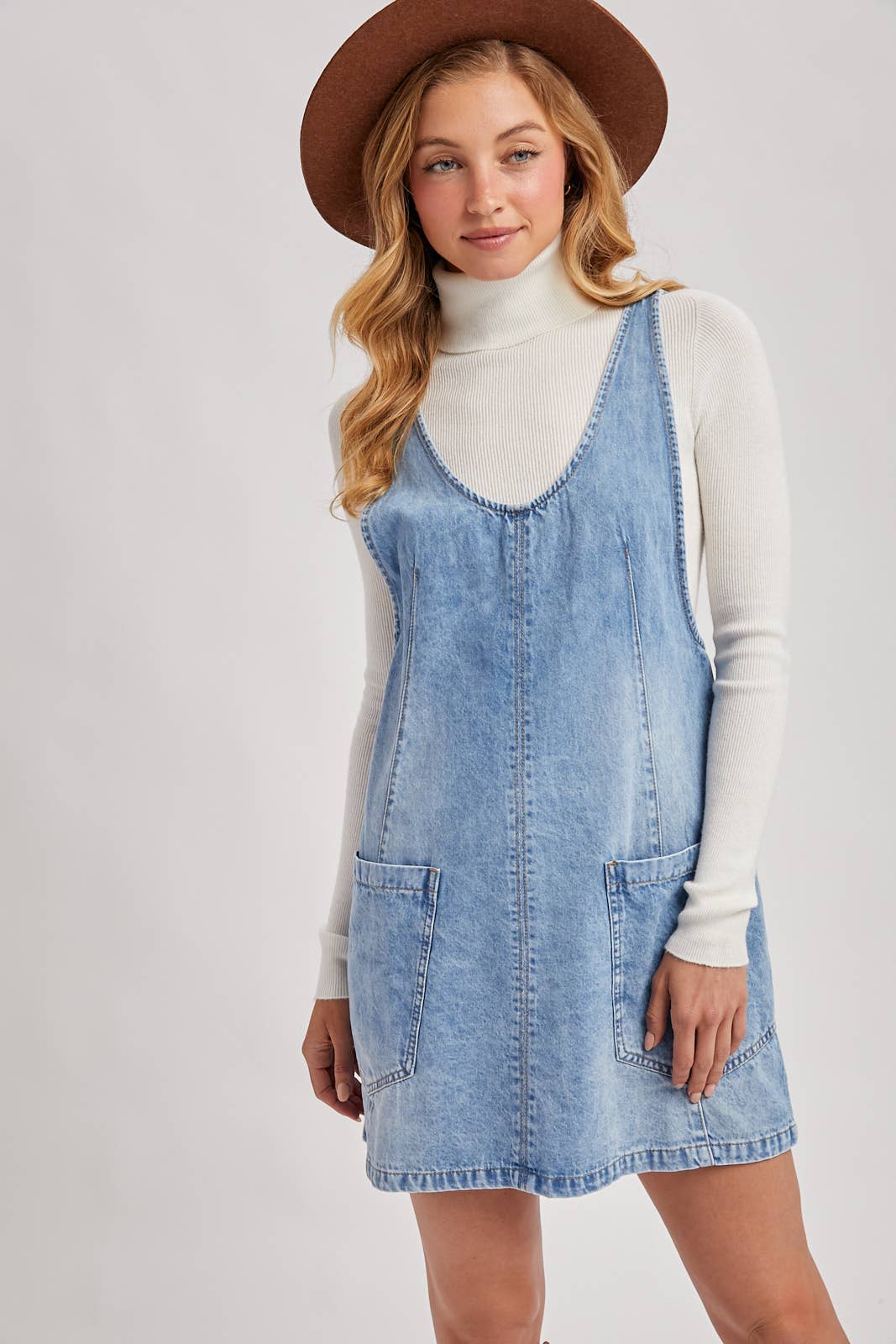 Dezzy Denim Washed Overall Pocket Dress | Light Wash