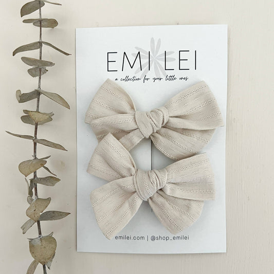 Pigtail Bow Clip Set - Smokey White