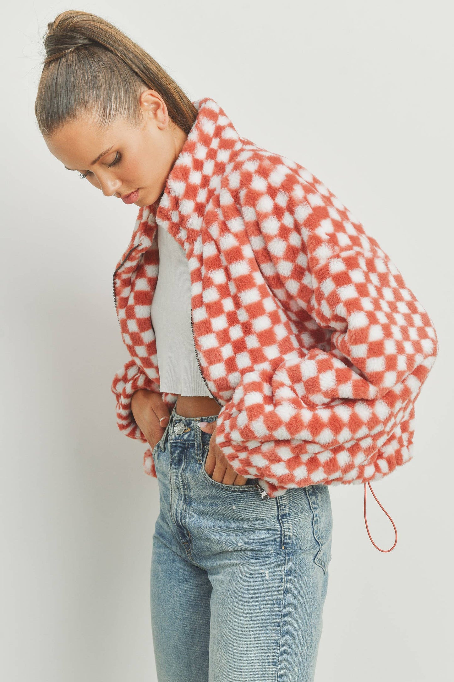 Cozy Checkered Teddy Jacket | TAUPE