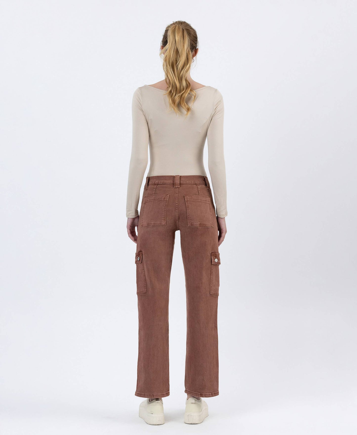 High Rise Patch Pocket Cargo Straight Jeans | Red Brick