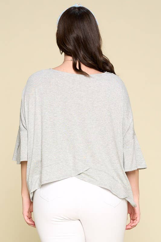 Courtney Flare-Sleeved Cotton Blouse | 1X-3X - Heather Grey