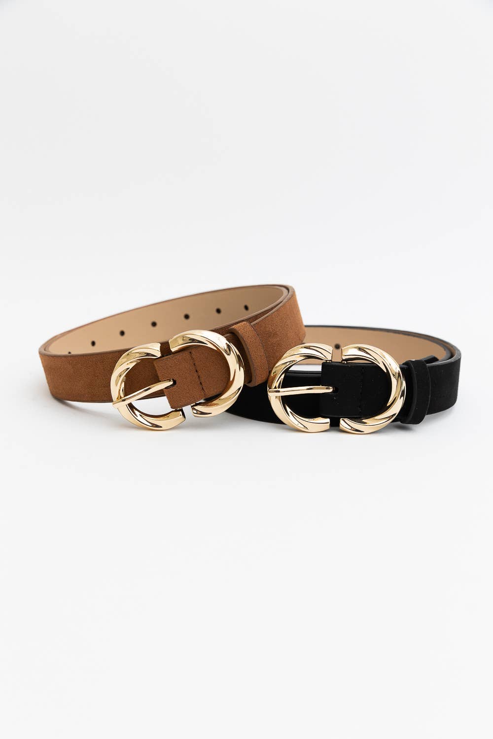Double C Shaped Buckle Suede Belt | Black