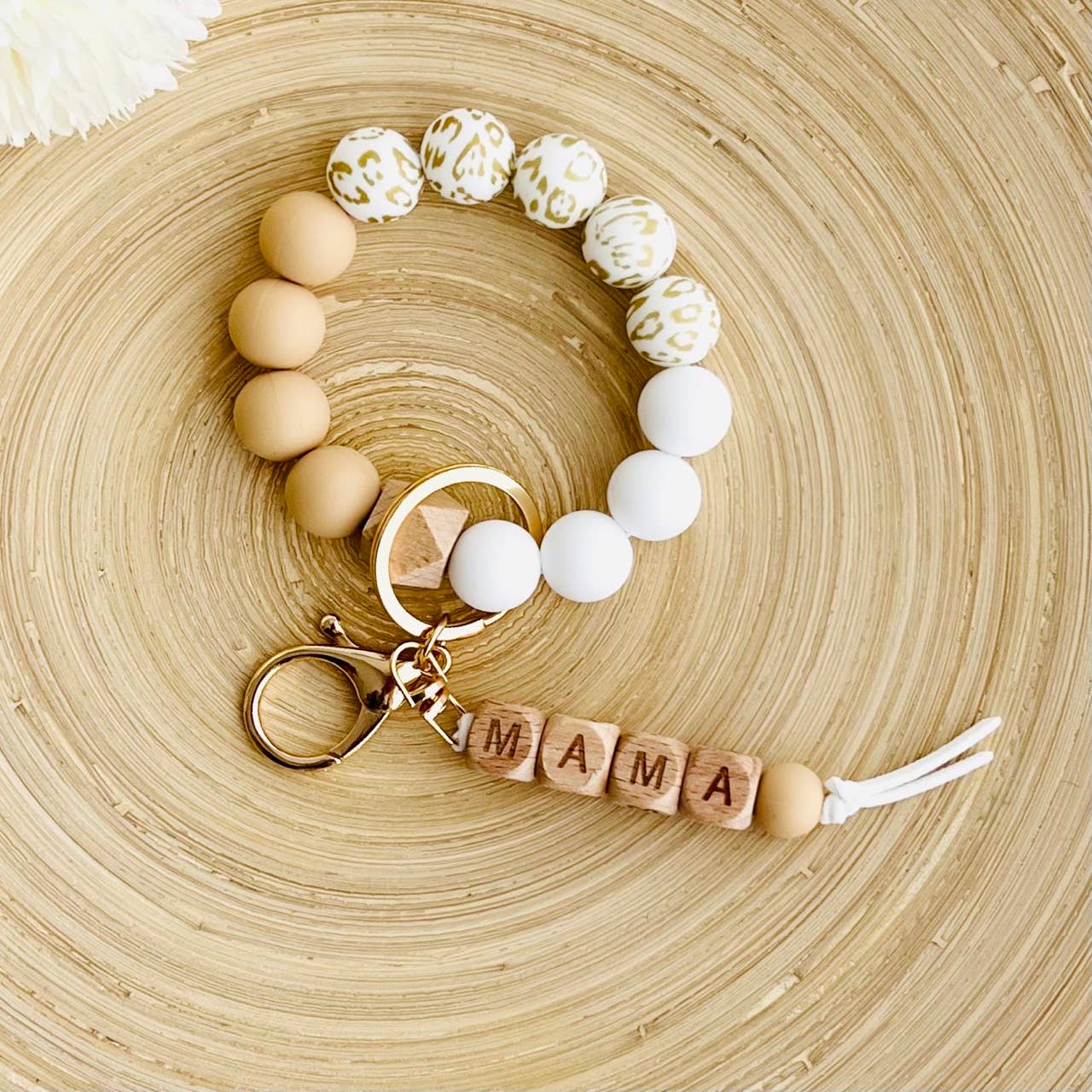 MAMA Bangle Keychain Silicone Wristlet Keyring Bead Bracelet: MAMA Plum