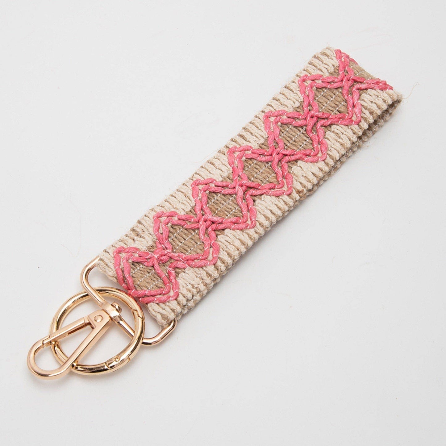 Wave Pattern Straw Wristband/Key Chain | Beige White