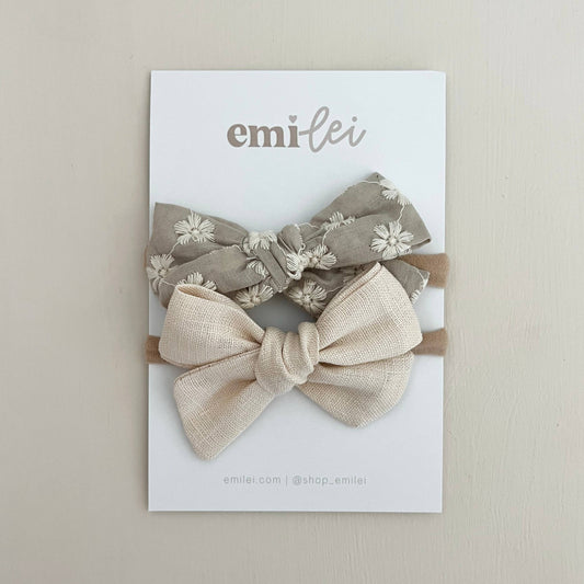 Nylon Stretchy Bow Headband Set | Sage Floral + Ivory