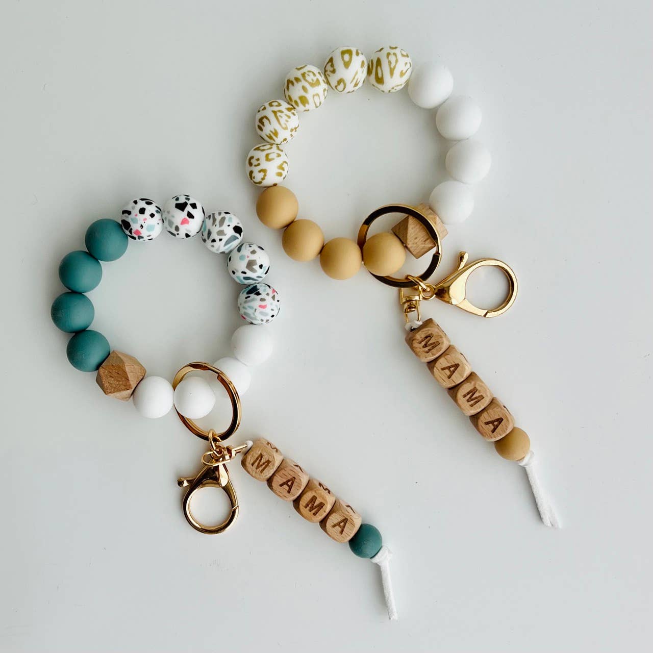 MAMA Bangle Keychain Silicone Wristlet Keyring Bead Bracelet: MAMA Plum