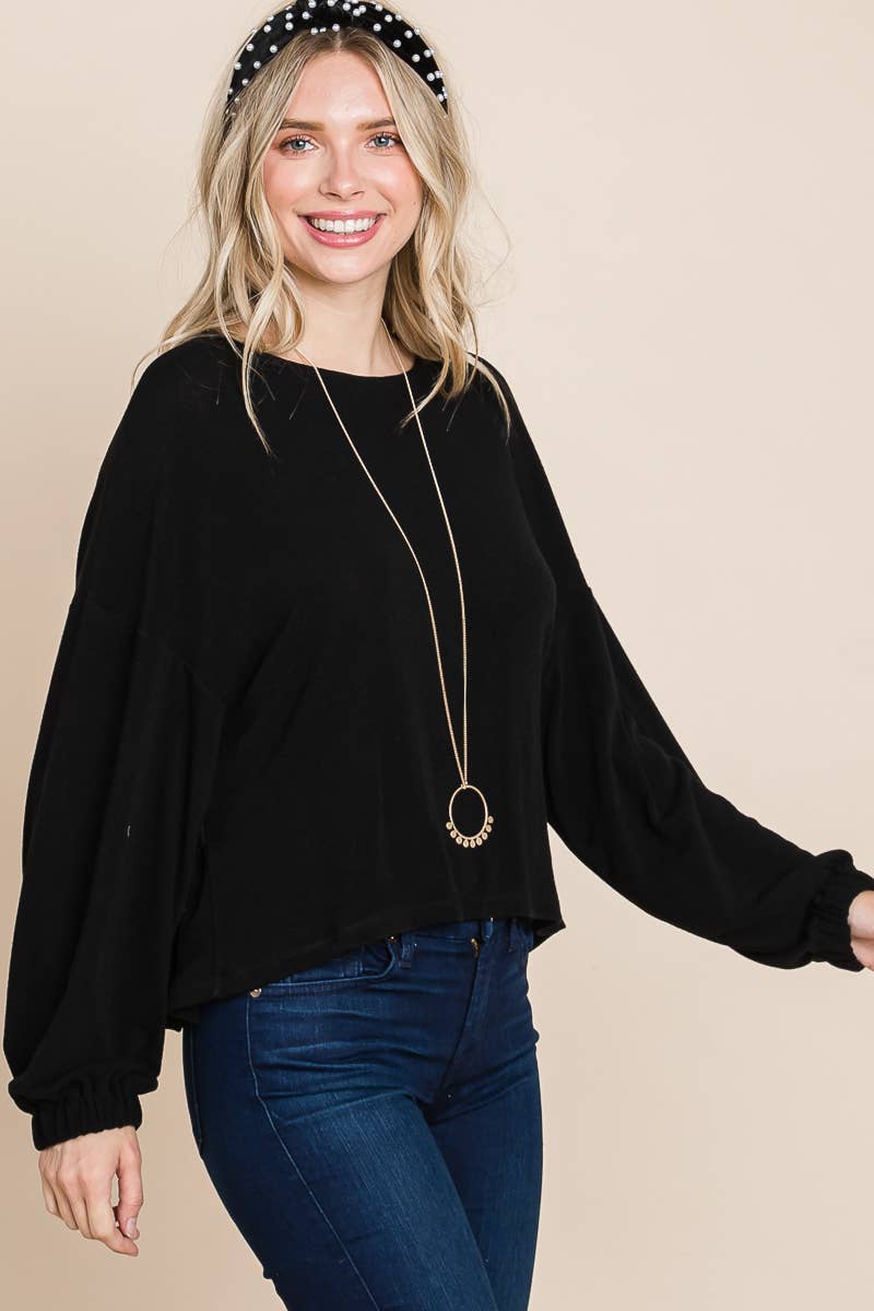 Lesley Plus Size Solid Rouched Back Top | Brown