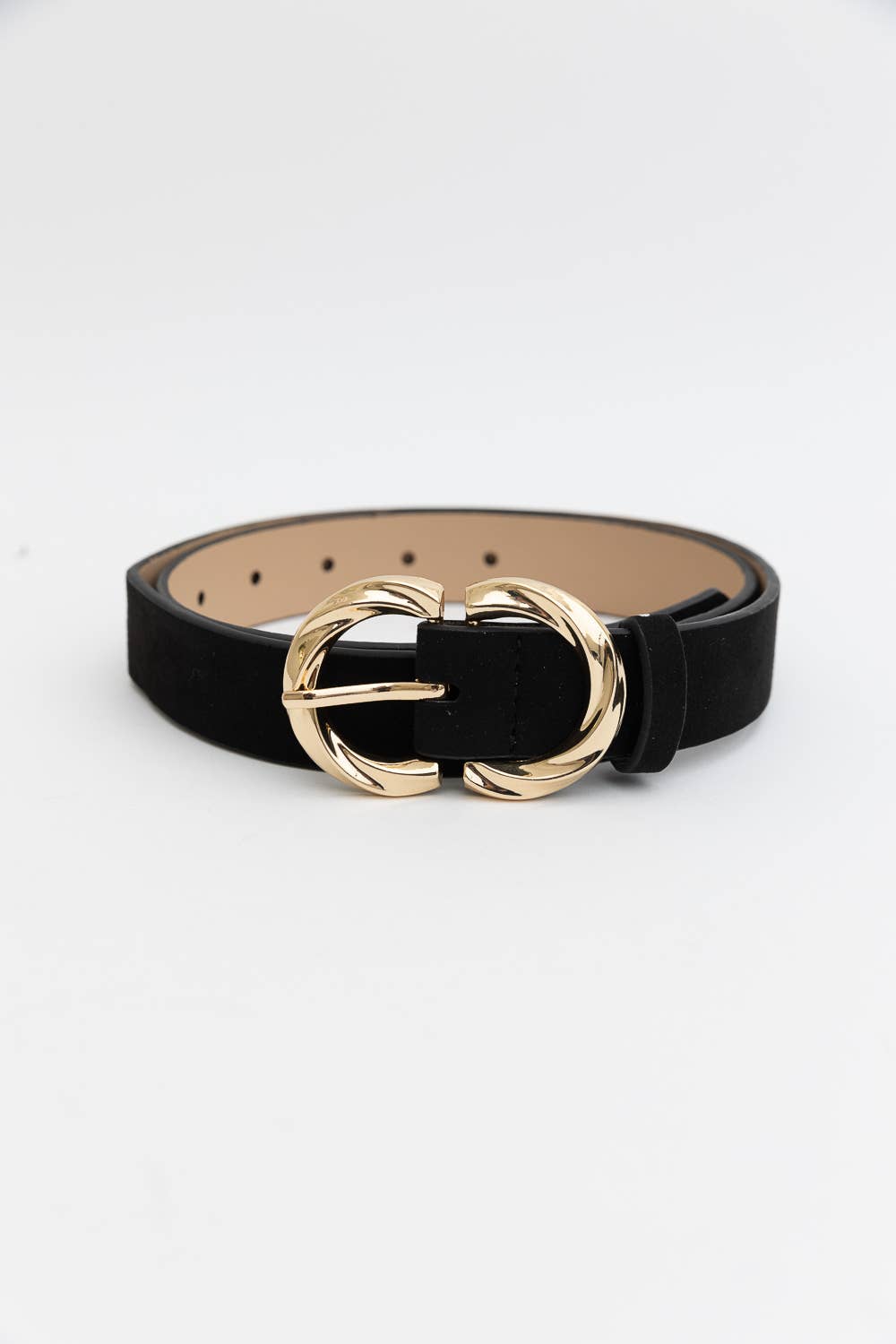 Double C Shaped Buckle Suede Belt | Black