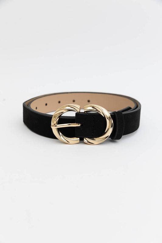 Double C Shaped Buckle Suede Belt | Black