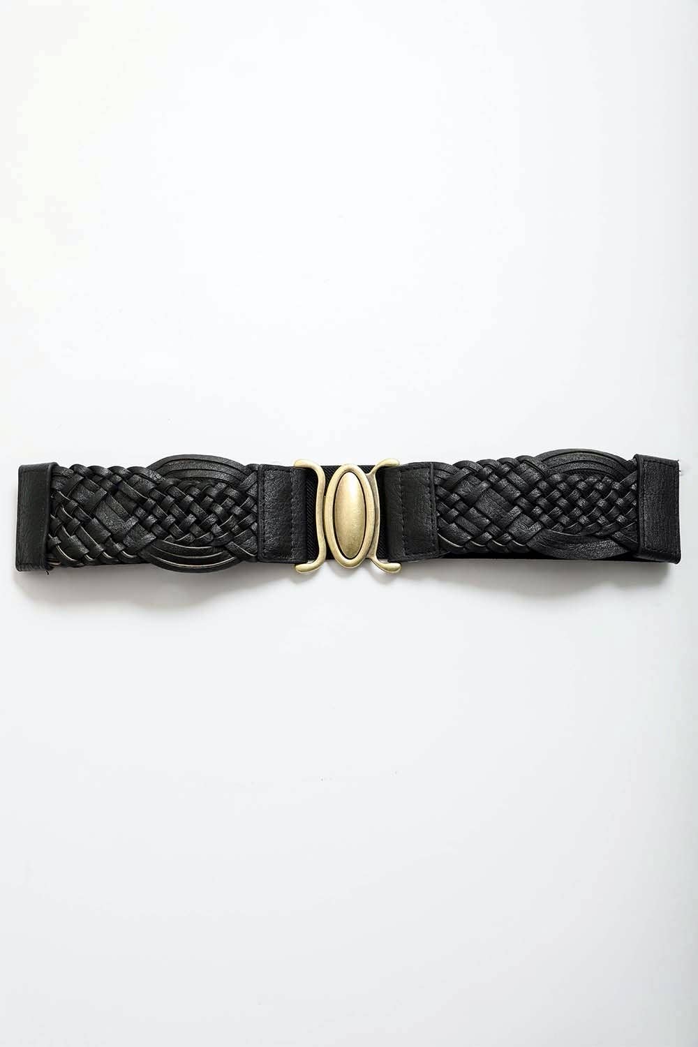 Oval Buckle Braided Elastic Belt | Camel