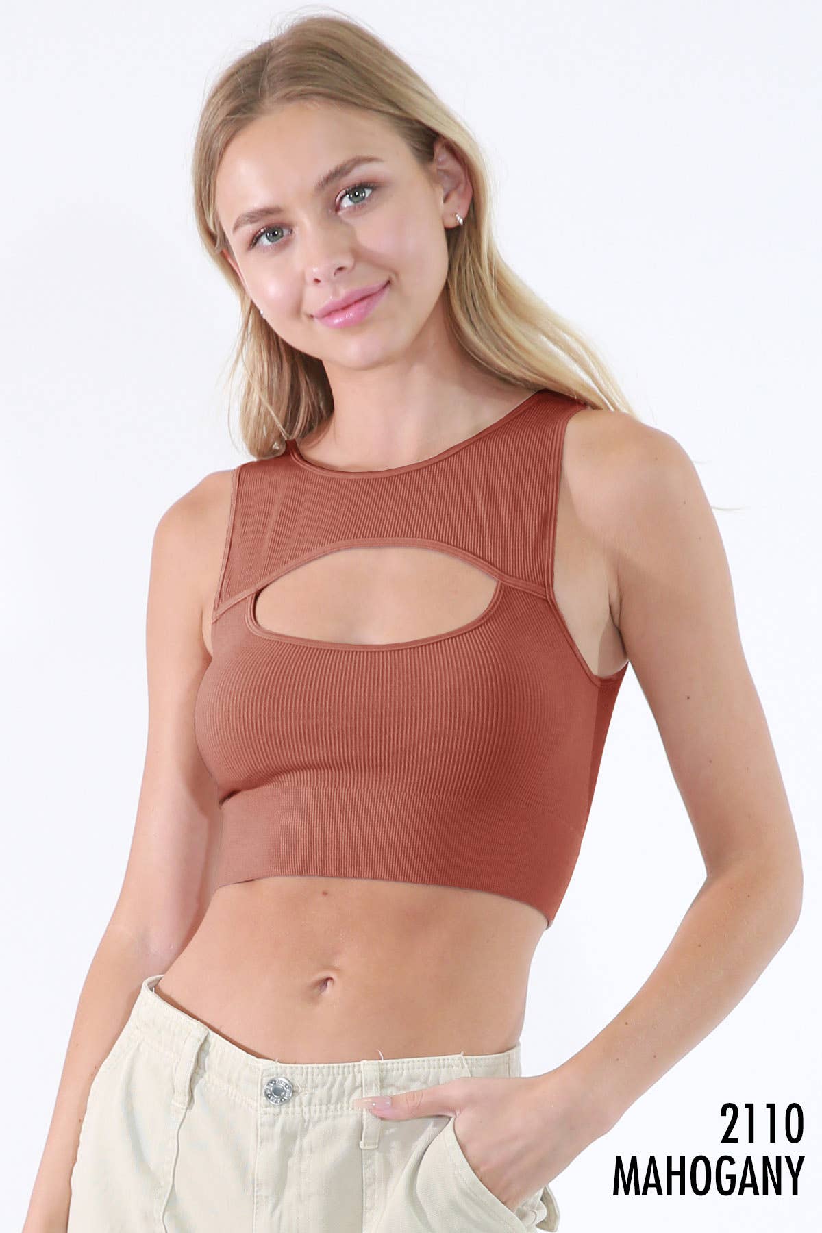 Ribbed Cutout Bra Top | Cognac
