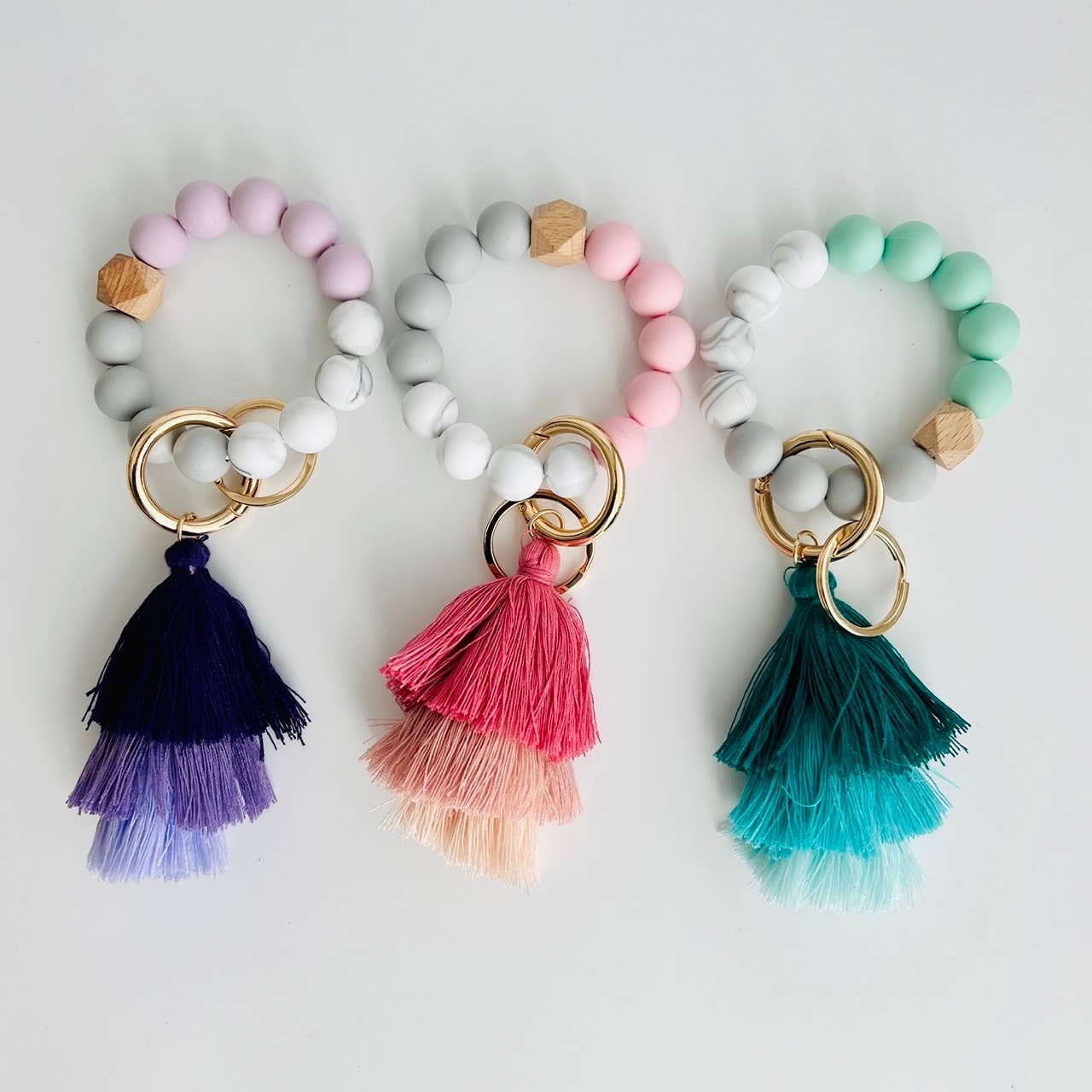 Bangle Keychain | Silicone Wristlet Key Ring | Ombre Tassel: Black Leopard