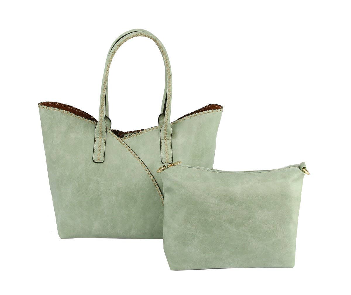 2-in-1 Stitch Trim Detail Shoulder/Tote Set Bag | Gray