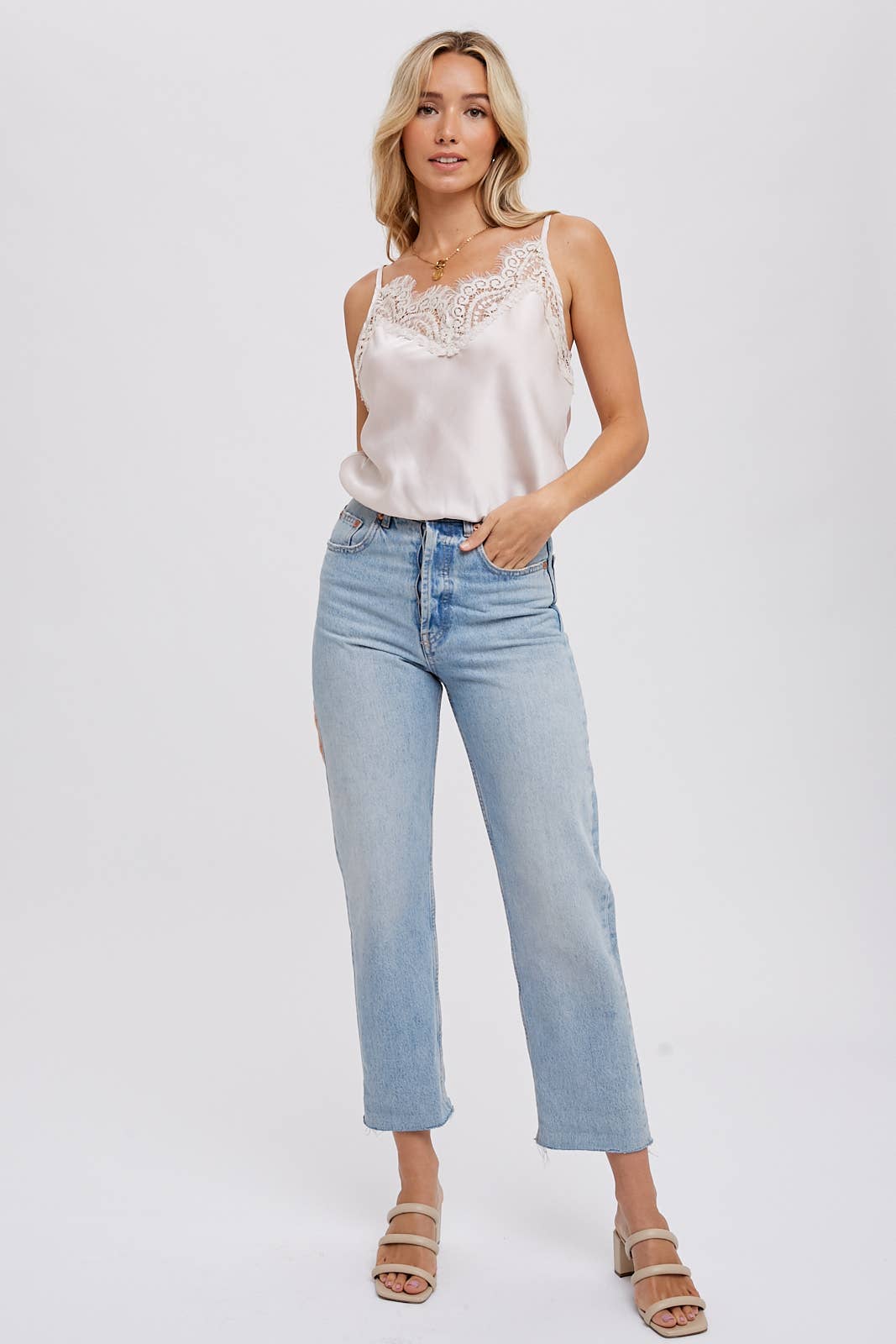 Sylvie Silky Lace Trim Camisole | Mushroom