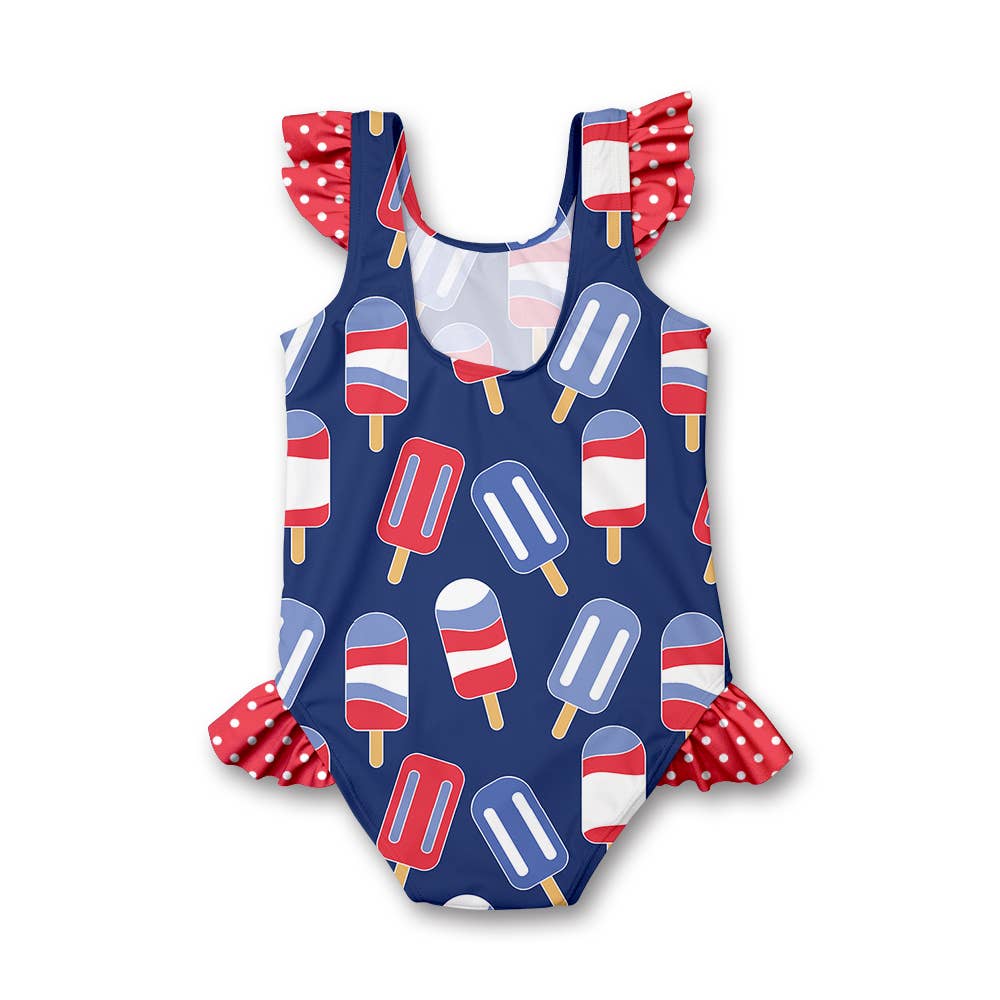 Navy Popsicles Ruffle-Accent One-Piece: 18M