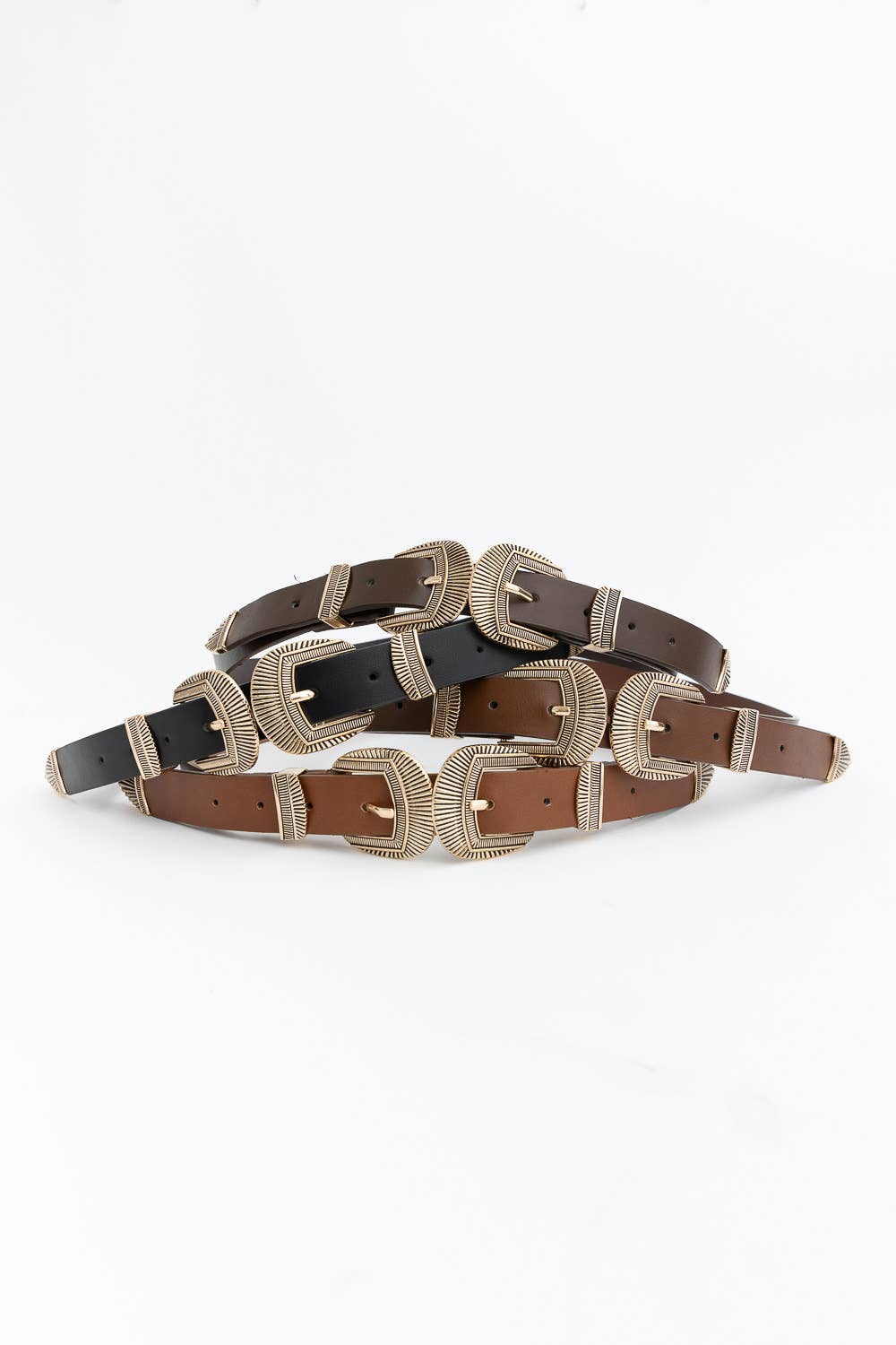 Double Buckle Faux Leather Western Style Belt | Camel